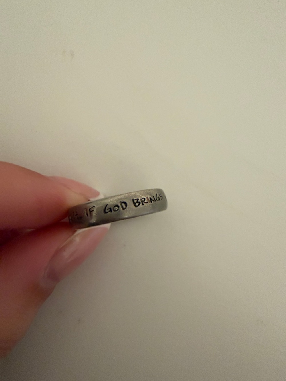 Engraved Silver Tone Inspirational Ring - 'If God Brings you to it.’